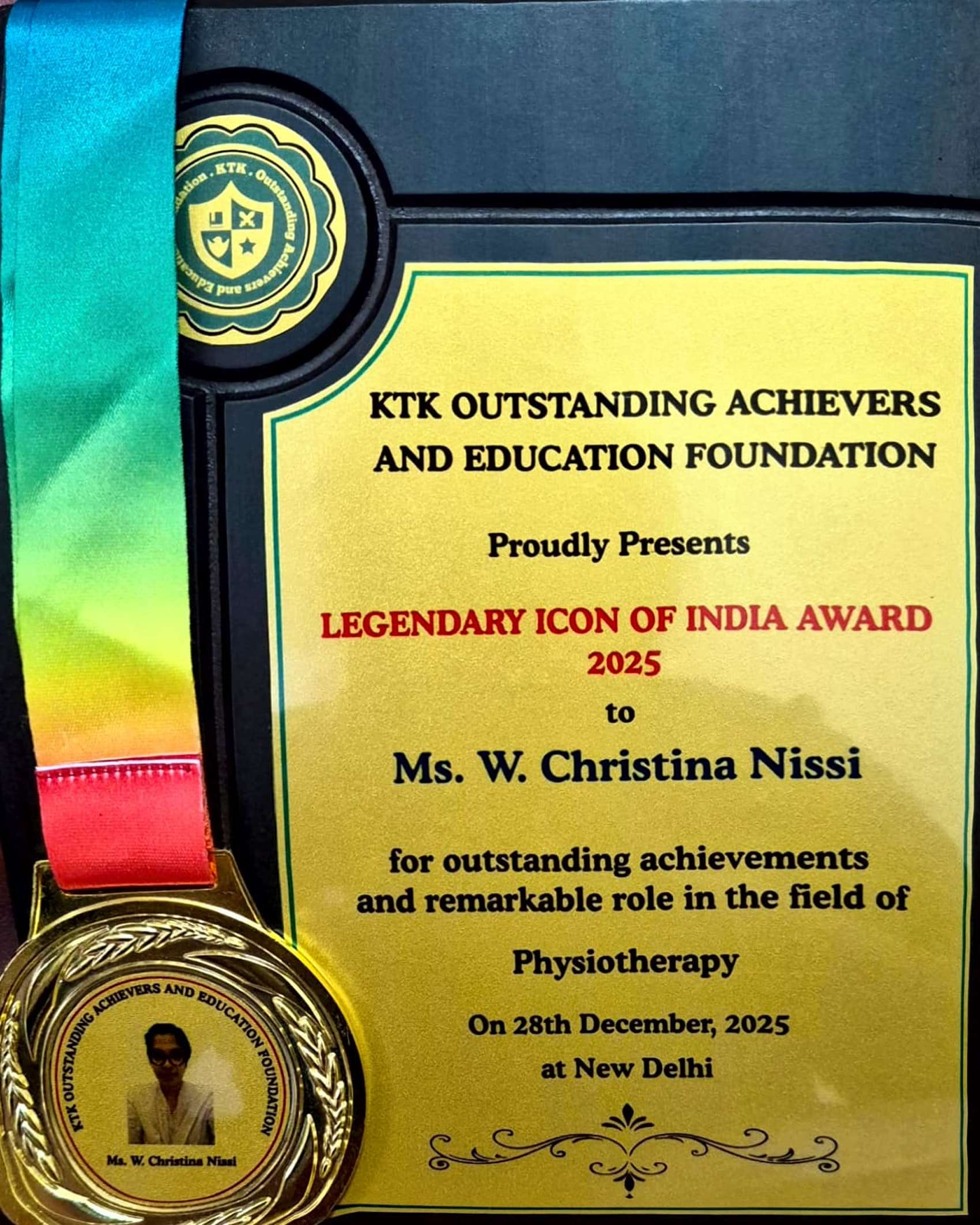 Legendary Icon of India Award 2025 medal presented to Ms. W. Christina Nissi